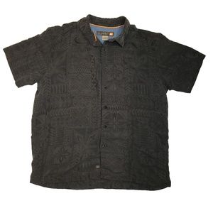 Quicksilver Button Up Shirt Grey Hawaiian Print Large